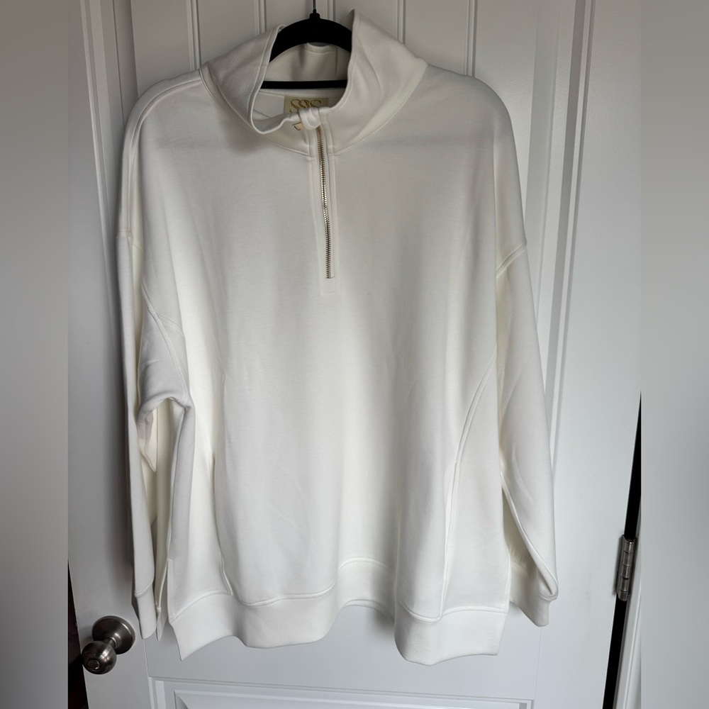SSYS The Label White Quarter Zip Pullover Sweatshirt XL NWOT